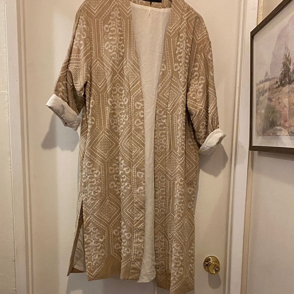 Zara Beige Patterned Open Cardigan